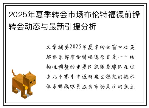 2025年夏季转会市场布伦特福德前锋转会动态与最新引援分析